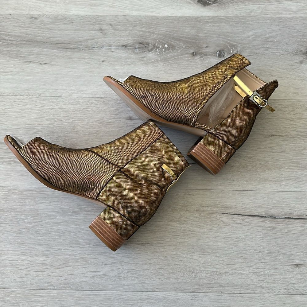 RJS Peep Open Toe Sandals Boot Cut Out Ankle Bootie Gold Sequins 10.5 EUC - Picture 9 of 10